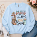 Raised on Dirt Roads & Jesus Christian sweatshirt in Light Blue