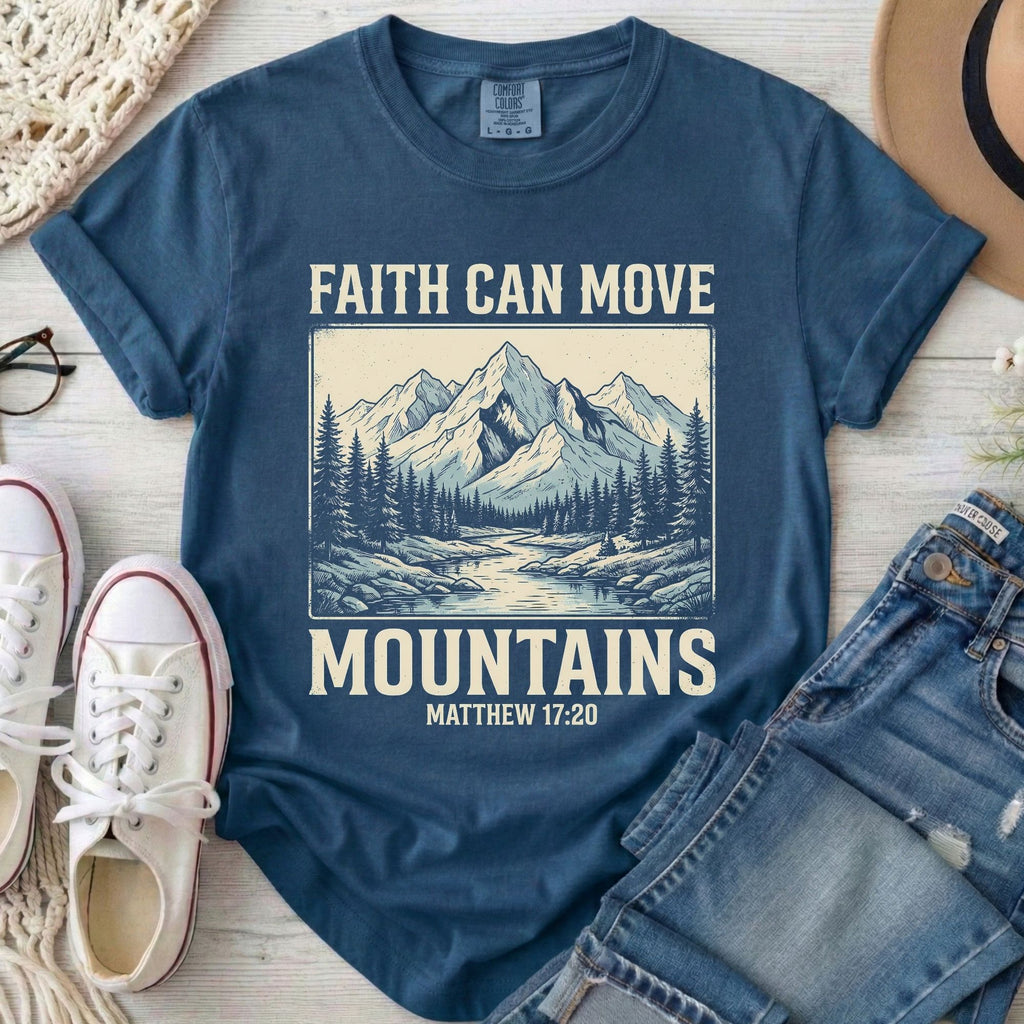 Faith Can Move Mountains Christian T-Shirt in Midnight