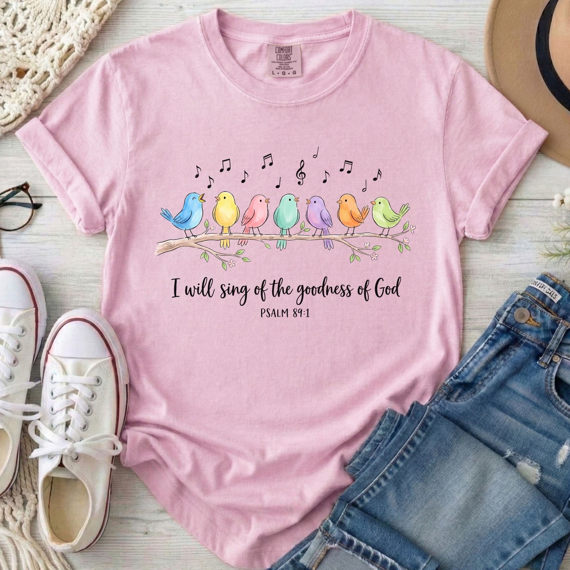 I Will Sing of the Goodness of God Christian Comfort Colors T-Shirt in Blossom
