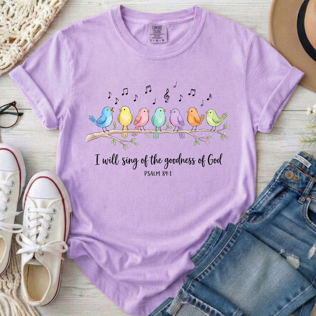 I Will Sing of the Goodness of God Christian Comfort Colors T-Shirt in Orchid