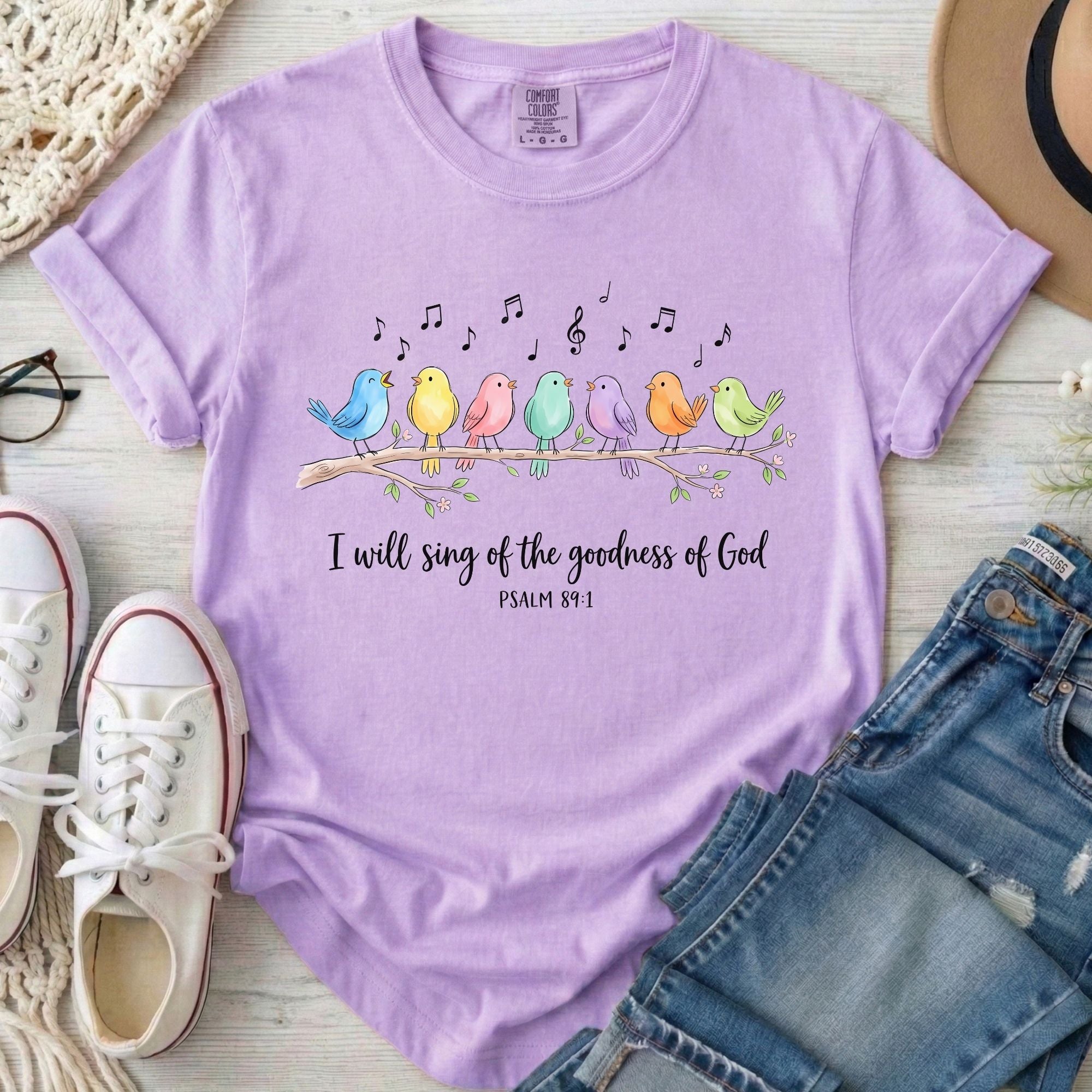 I Will Sing of the Goodness of God Christian Comfort Colors T-Shirt in Orchid