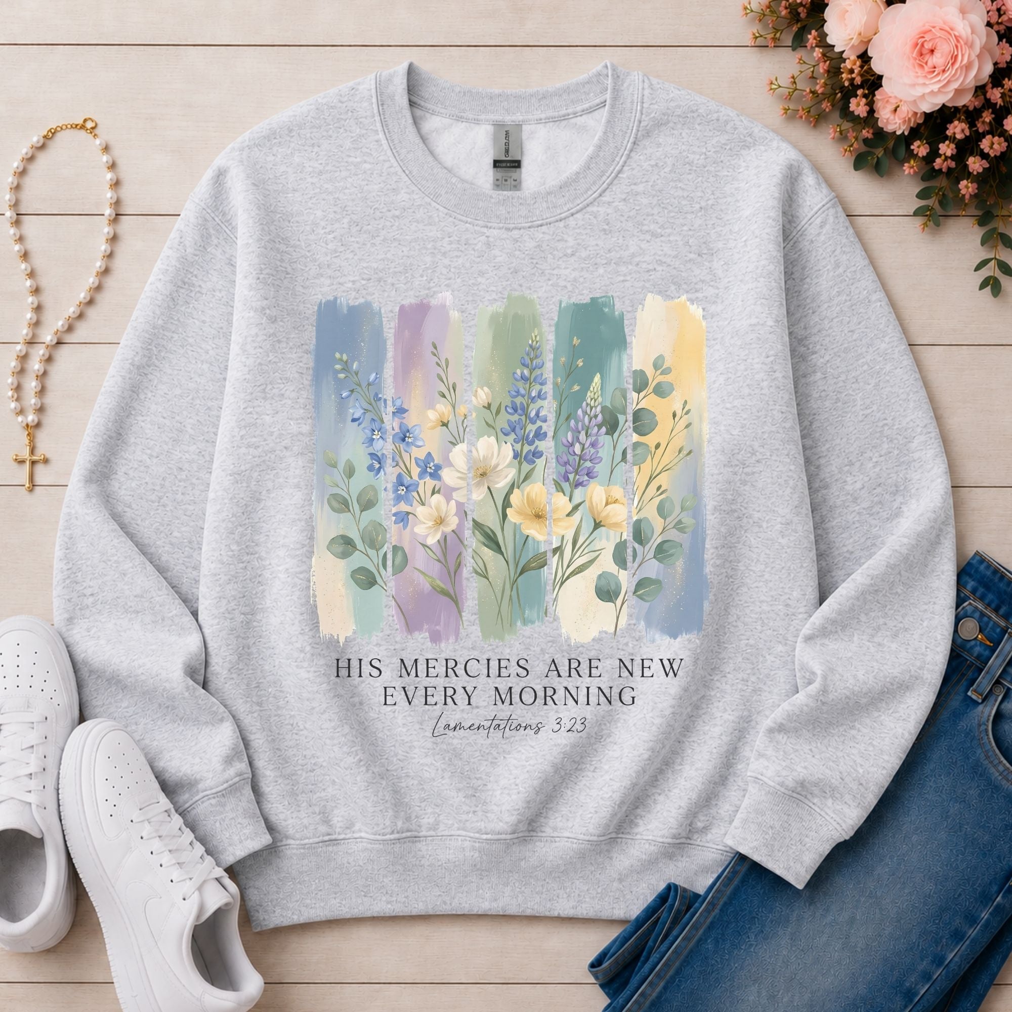 His Mercies Are New Every Morning Christian sweatshirt in Ash