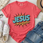 Jesus Is My Superhero Christian Comfort Colors T-Shirt in Watermelon