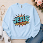 Jesus Is My Superhero Christian sweatshirt in Light Blue