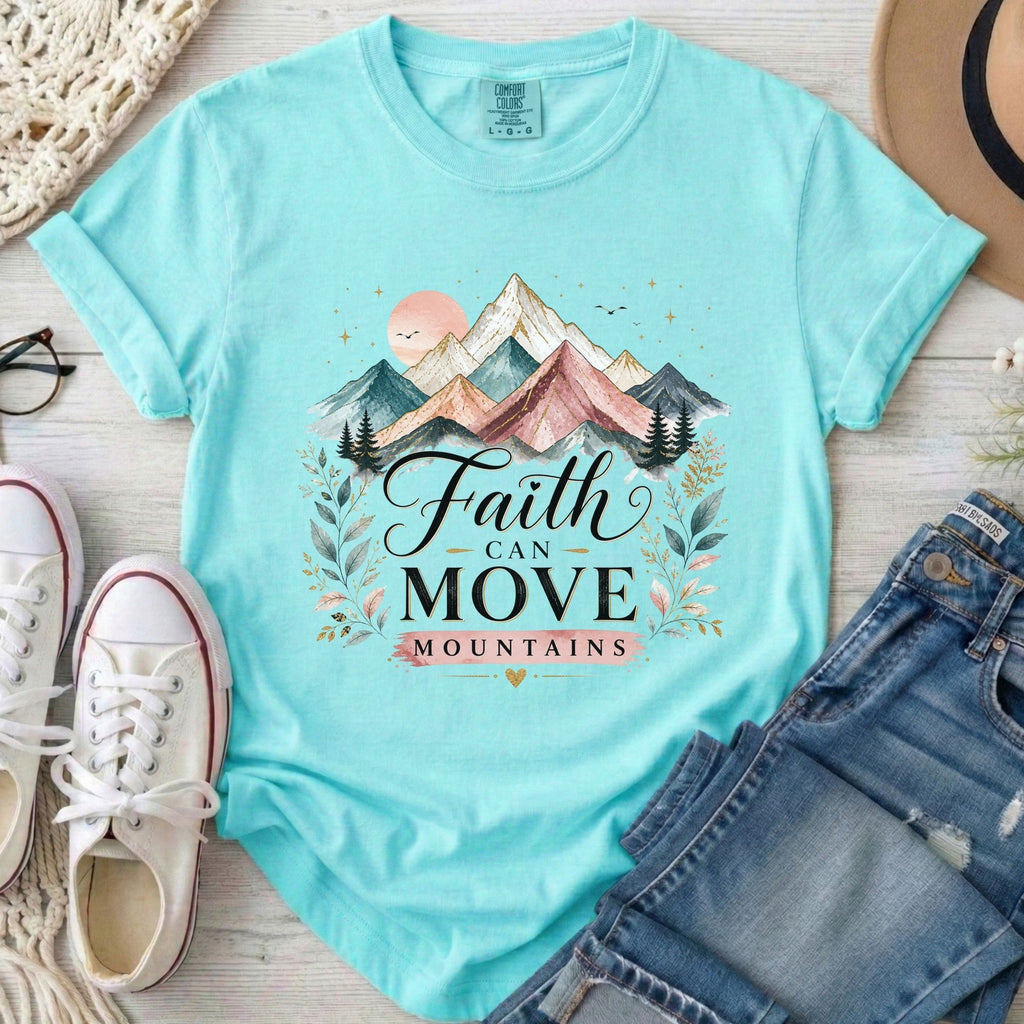 Faith Can Move Mountains Christian Comfort Colors T-Shirt in Chalky Mint