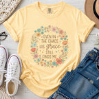 Even in the Chaos His Grace Still Finds Me Christian Comfort Colors T-Shirt in Butter