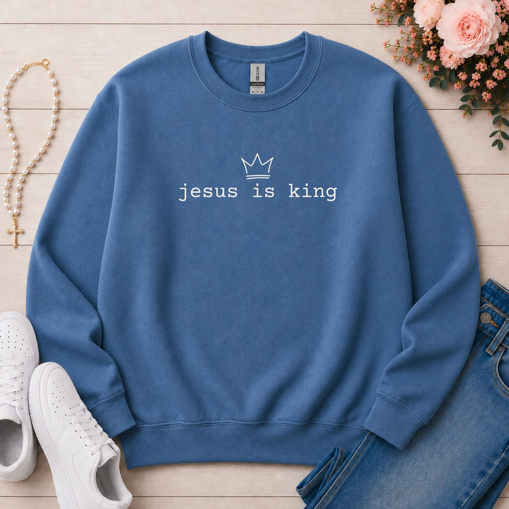 Jesus Is King Christian sweatshirt in Indigo Blue
