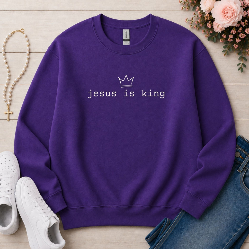 Jesus Is King Christian sweatshirt in Purple
