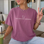 Woman wearing The Lord Is My Shepherd Christian Comfort Colors T-Shirt in Berry