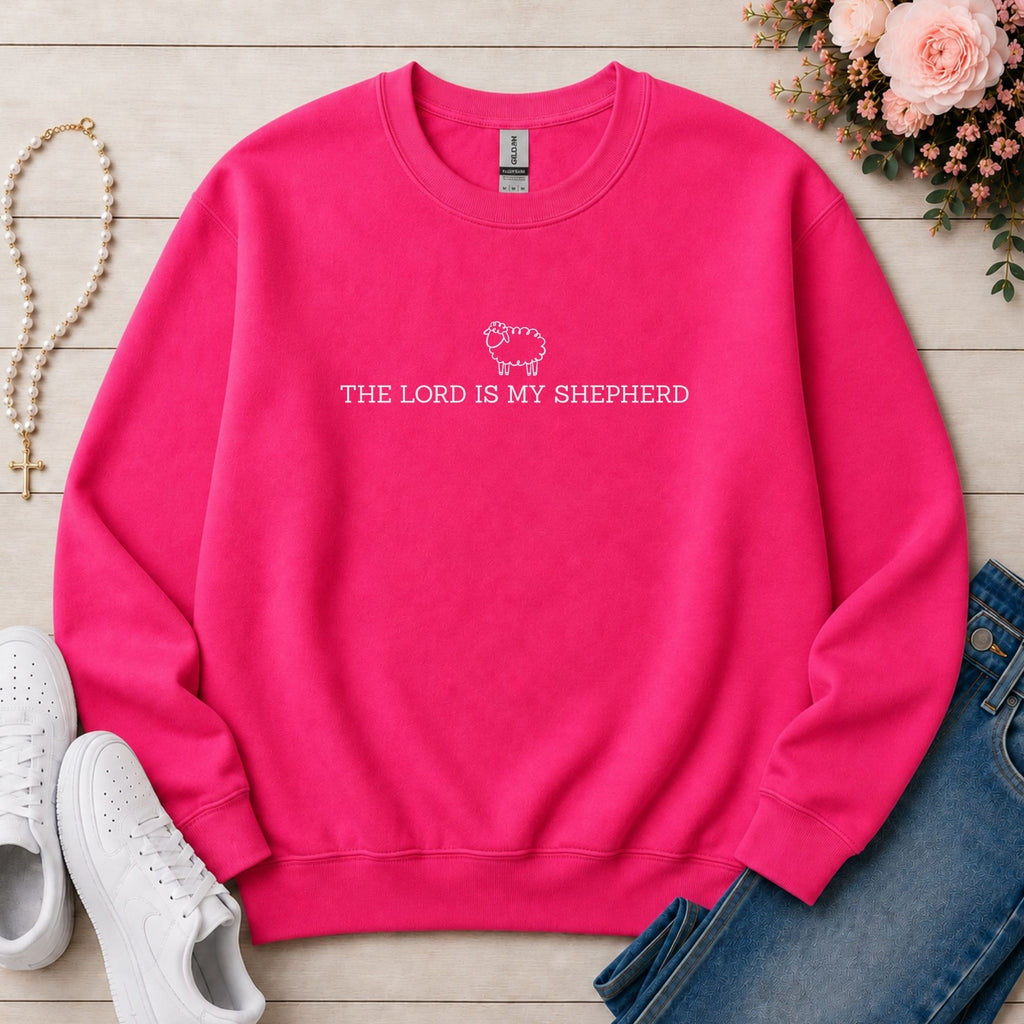 The Lord Is My Shepherd Christian sweatshirt in Heliconia