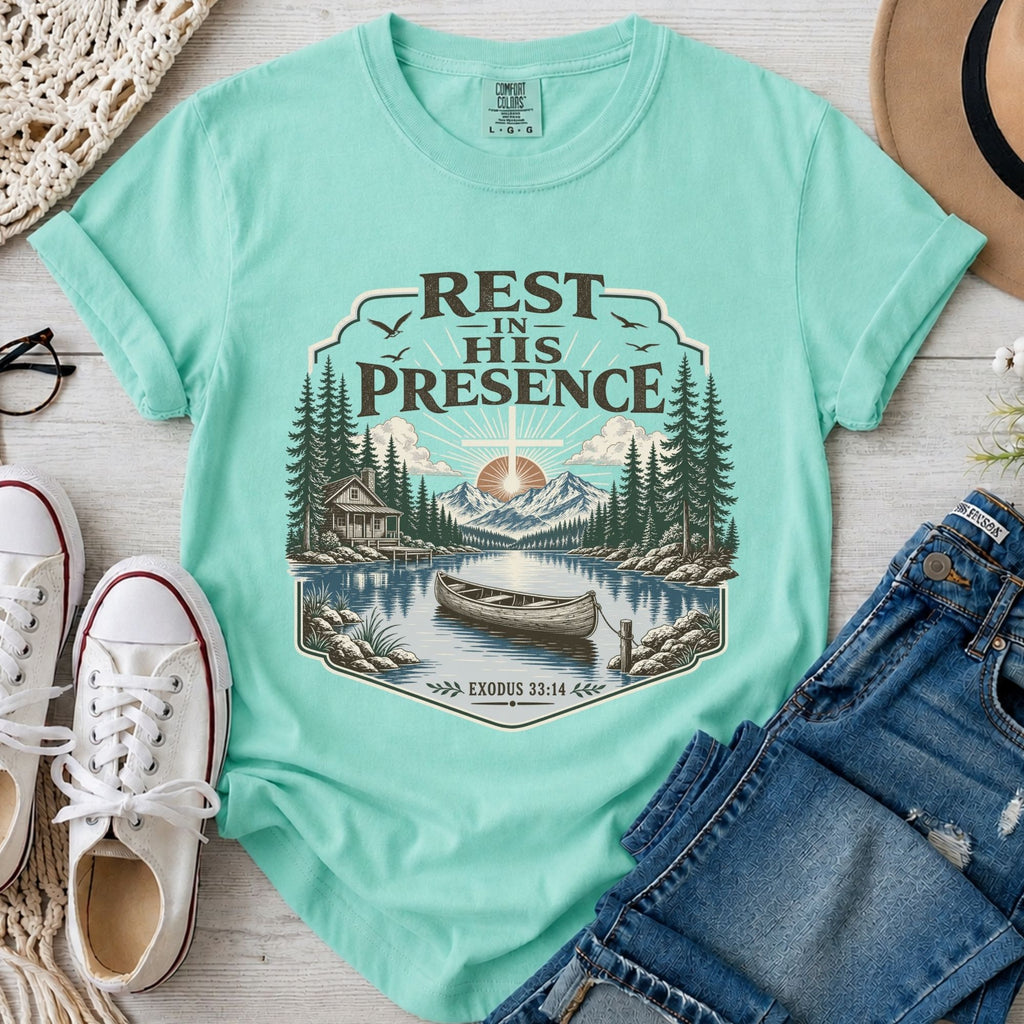 Rest in His Presence Christian Comfort Colors T-Shirt in Island Reef