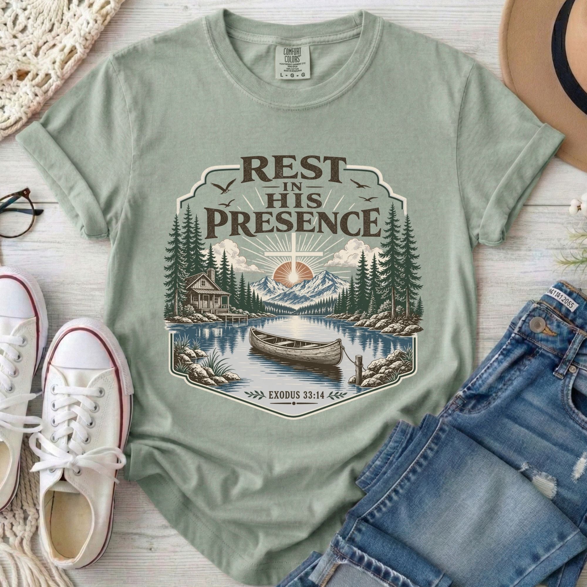 Rest in His Presence Christian Comfort Colors T-Shirt in Bay