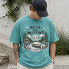 Man wearing Rest in His Presence Christian Comfort Colors T-Shirt in Seafoam