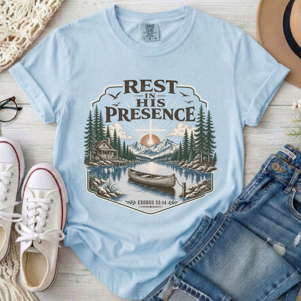 Rest in His Presence Christian Comfort Colors T-Shirt in Chambray