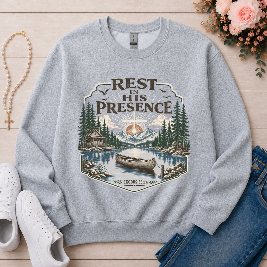 Rest in His Presence Christian sweatshirt in Sport Grey