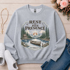 Rest in His Presence Christian sweatshirt in Sport Grey