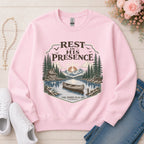 Rest in His Presence Christian sweatshirt in Light Pink
