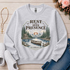 Rest in His Presence Christian sweatshirt in Ash