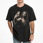 Man wearing Jesus Selfie Christian Comfort Colors T-Shirt in Black