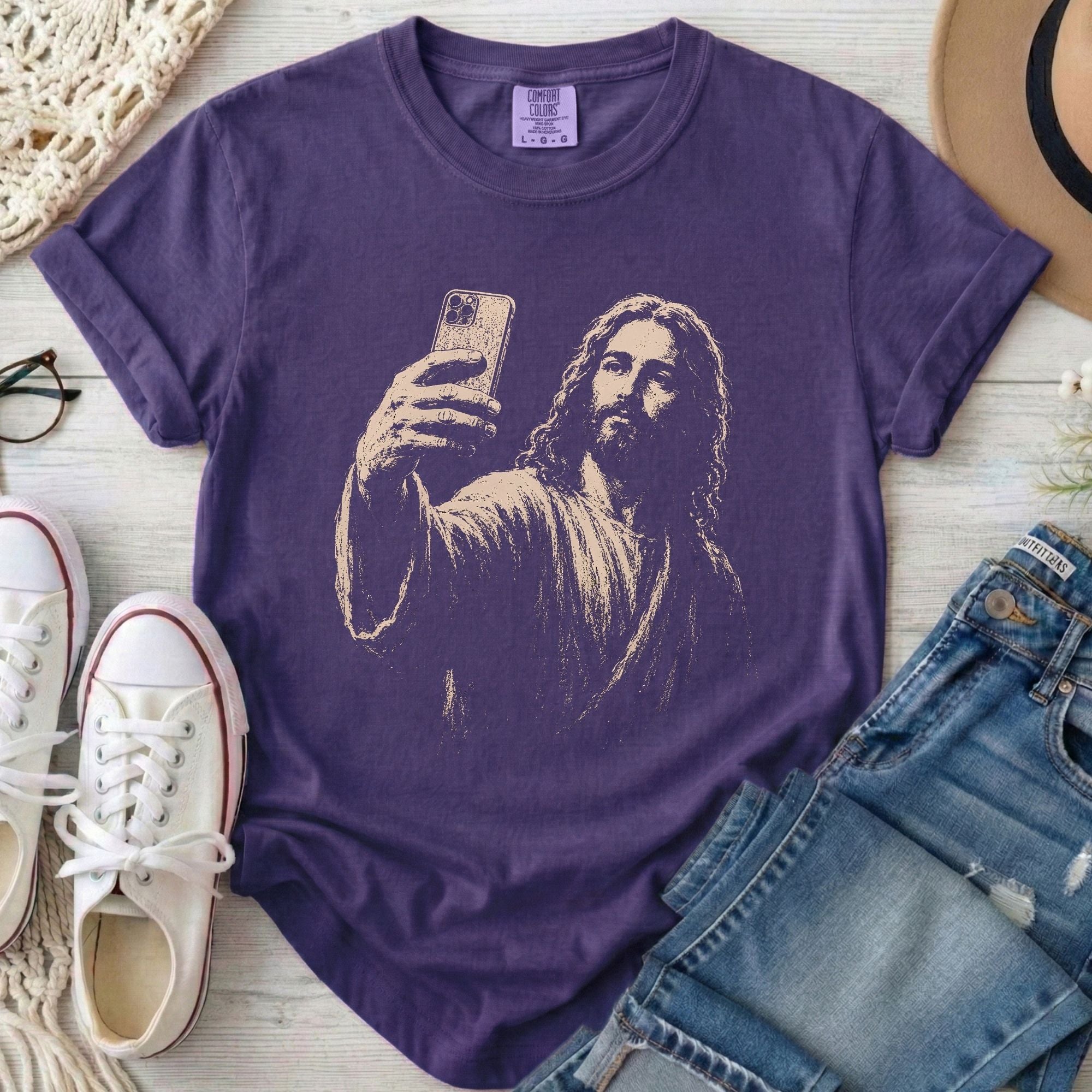 Jesus Selfie Christian Comfort Colors T-Shirt in Grape