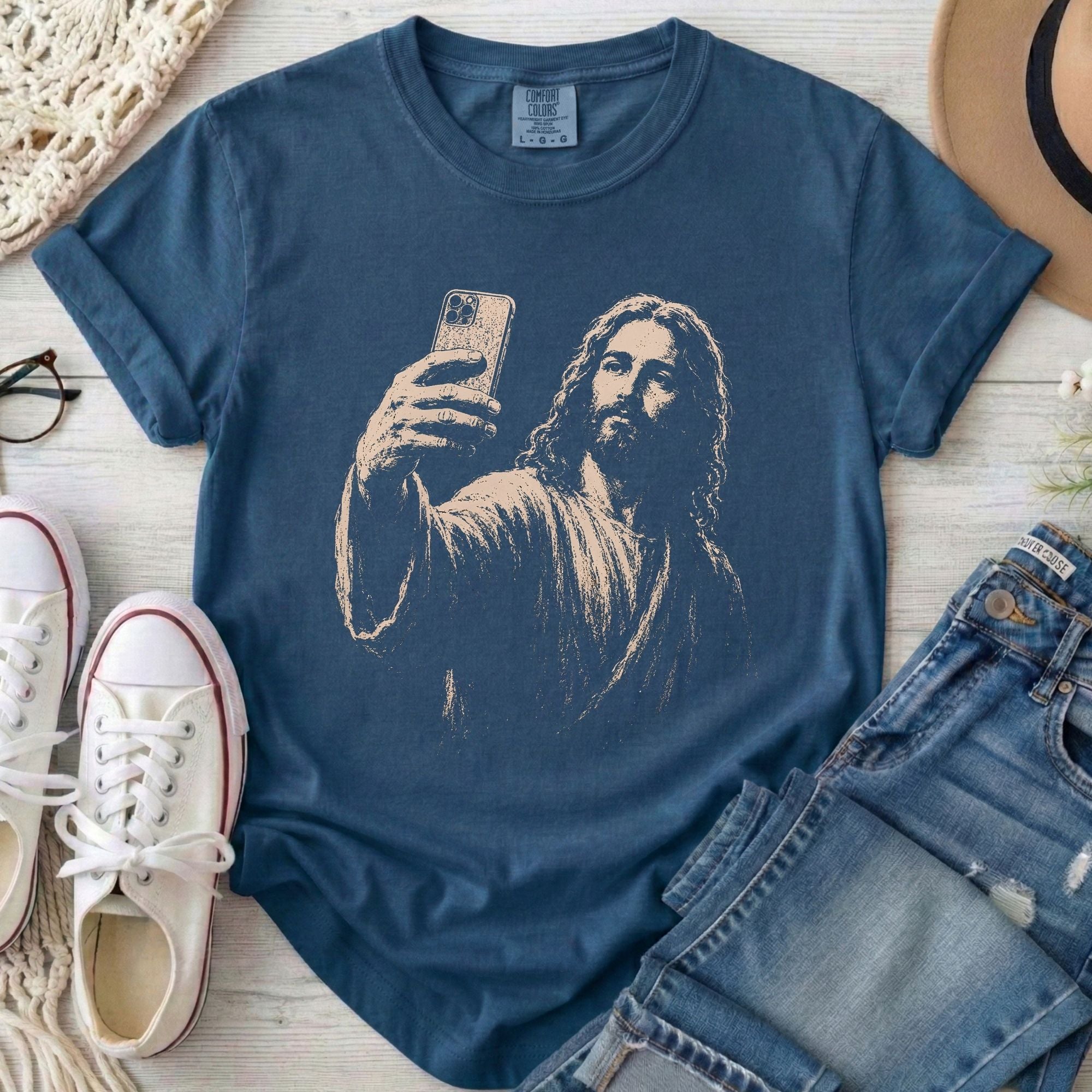 Jesus Selfie Christian Comfort Colors T-Shirt in Midnight