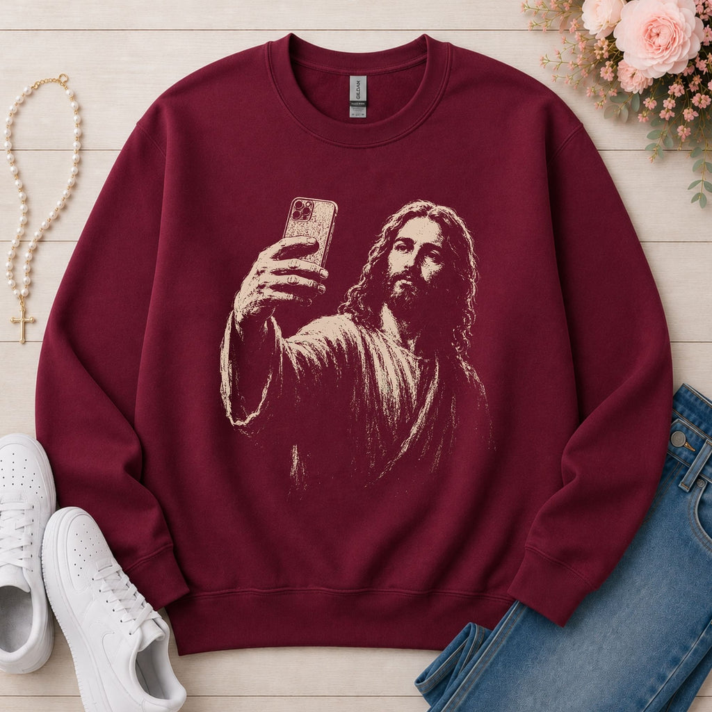 Jesus Selfie Christian sweatshirt in Maroon