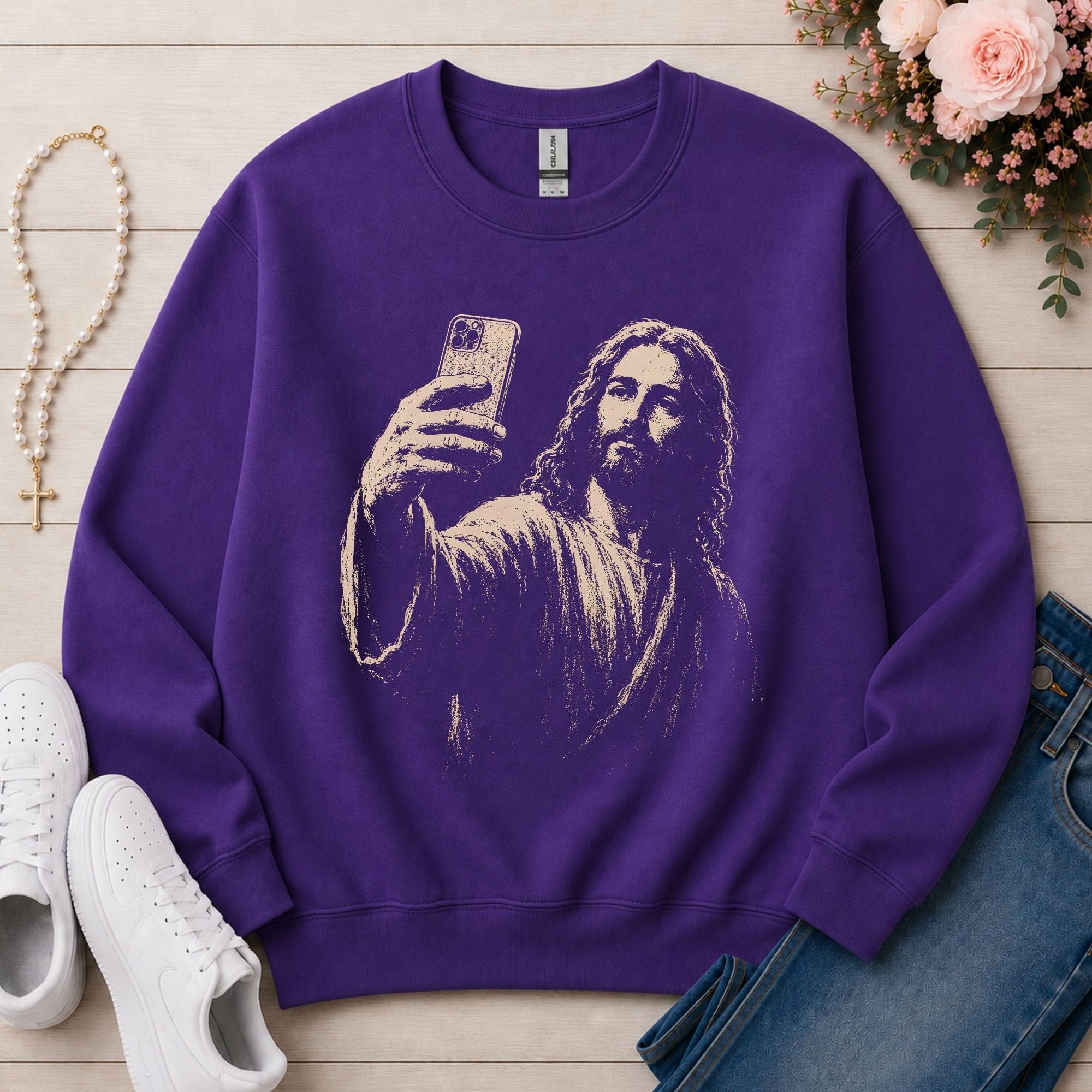 Jesus Selfie Christian sweatshirt in Purple