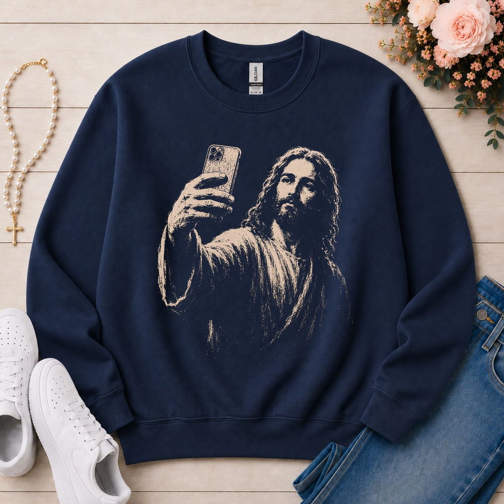Jesus Selfie Christian sweatshirt in Navy