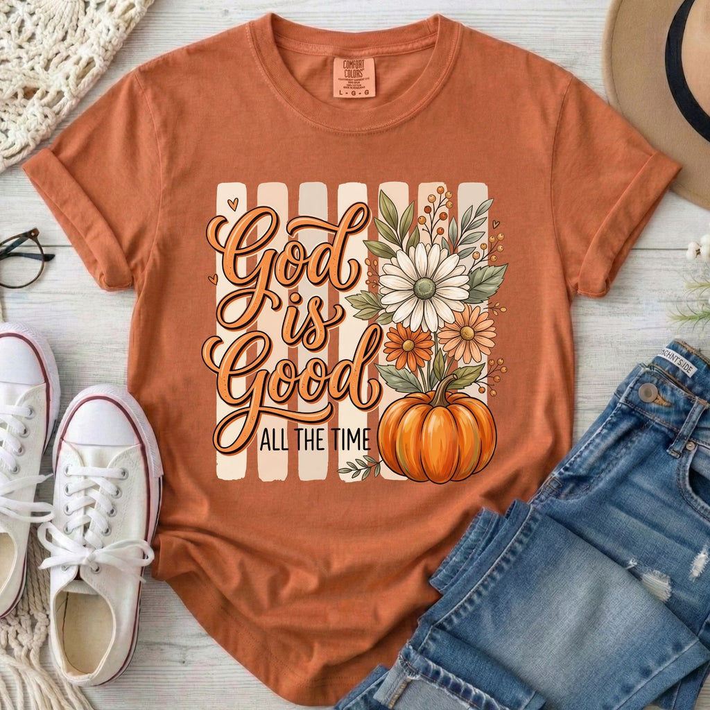 God Is Good All the Time Christian Comfort Colors T-Shirt in Yam