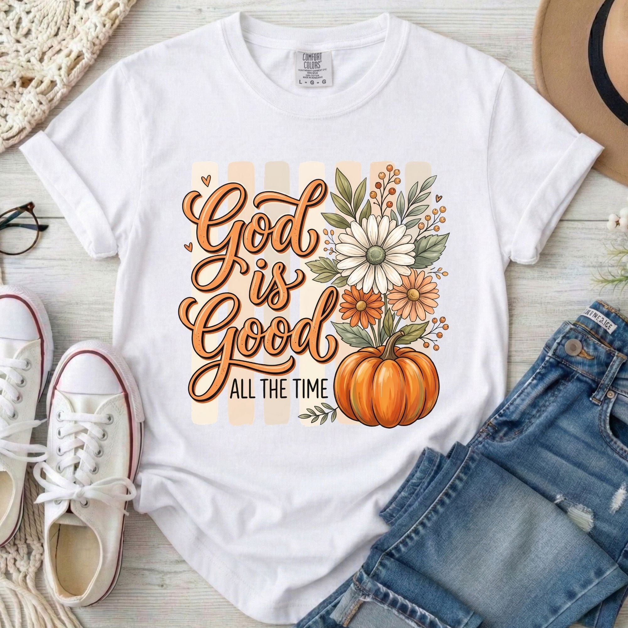 God Is Good All the Time Christian Comfort Colors T-Shirt in White