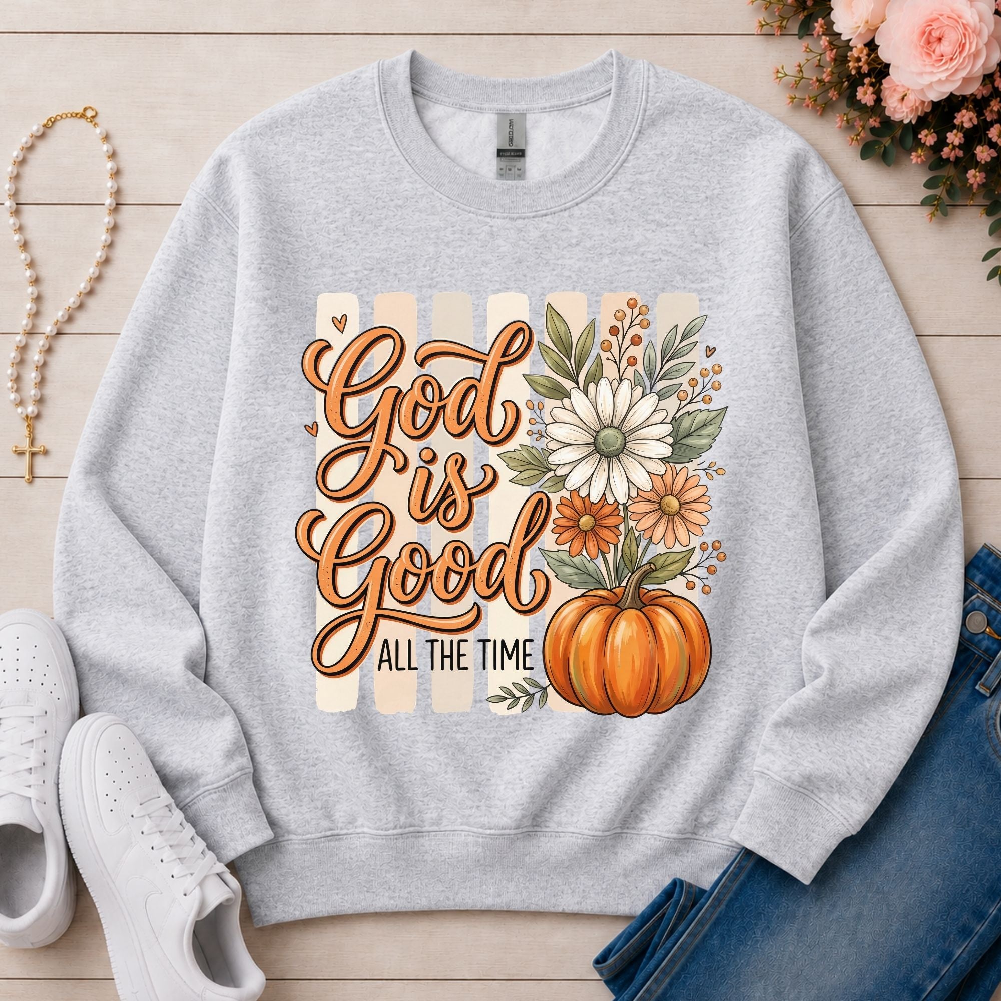 God Is Good All the Time Christian sweatshirt in Ash