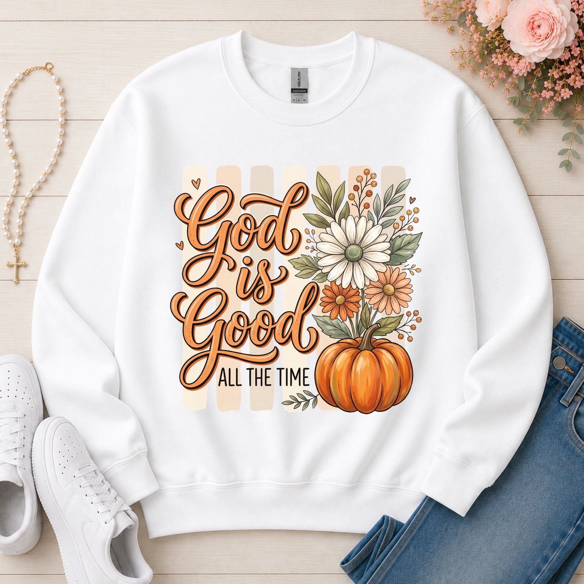 God Is Good All the Time Christian sweatshirt in White