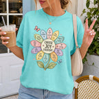Woman wearing Choose Joy Everyday Comfort Colors Christian T-Shirt in Chalky Mint