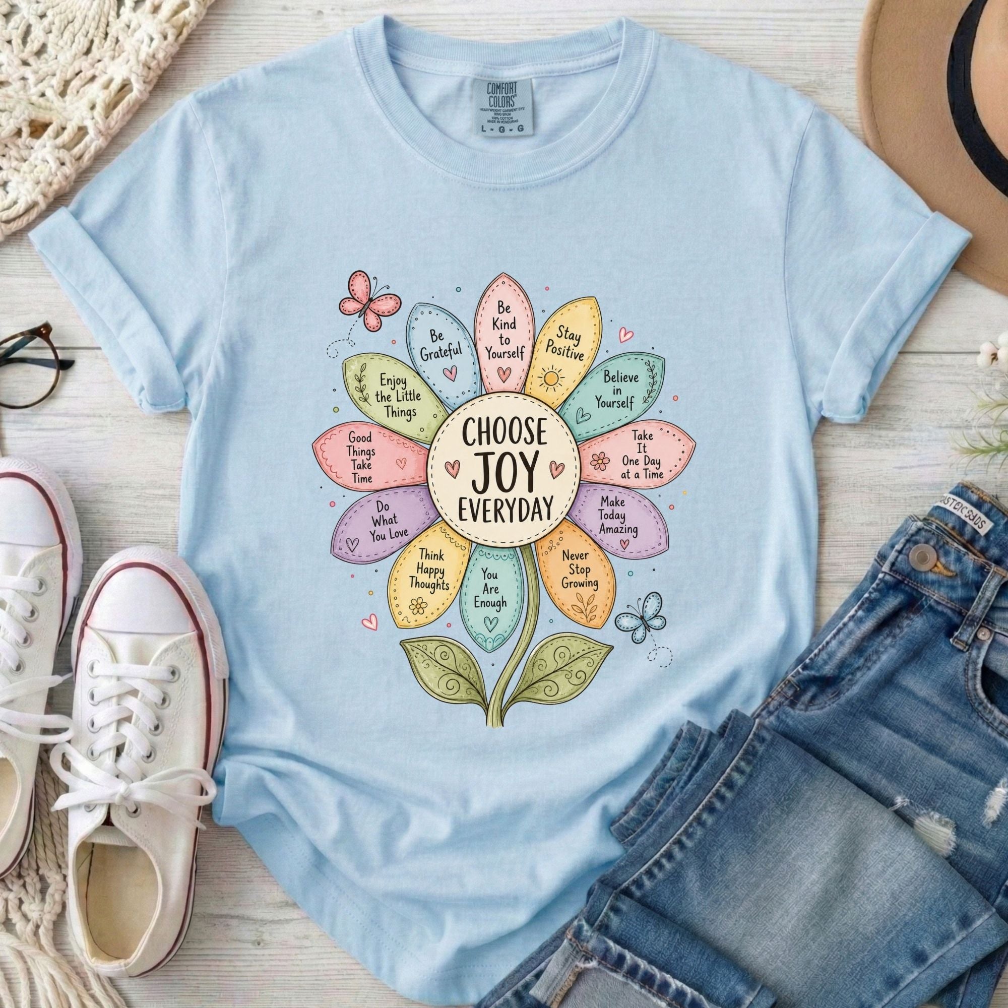 Choose Joy Everyday Comfort Colors Christian T-Shirt in Chambray