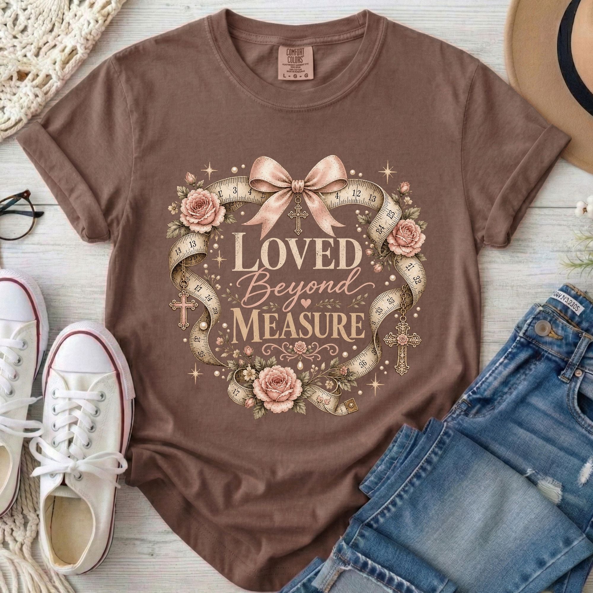 Loved Beyond Measure Christian Comfort Colors T-Shirt in Espresso