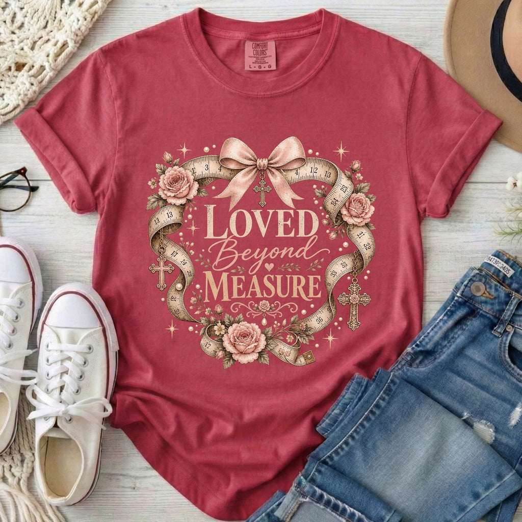 Loved Beyond Measure Christian Comfort Colors T-Shirt in Crimson