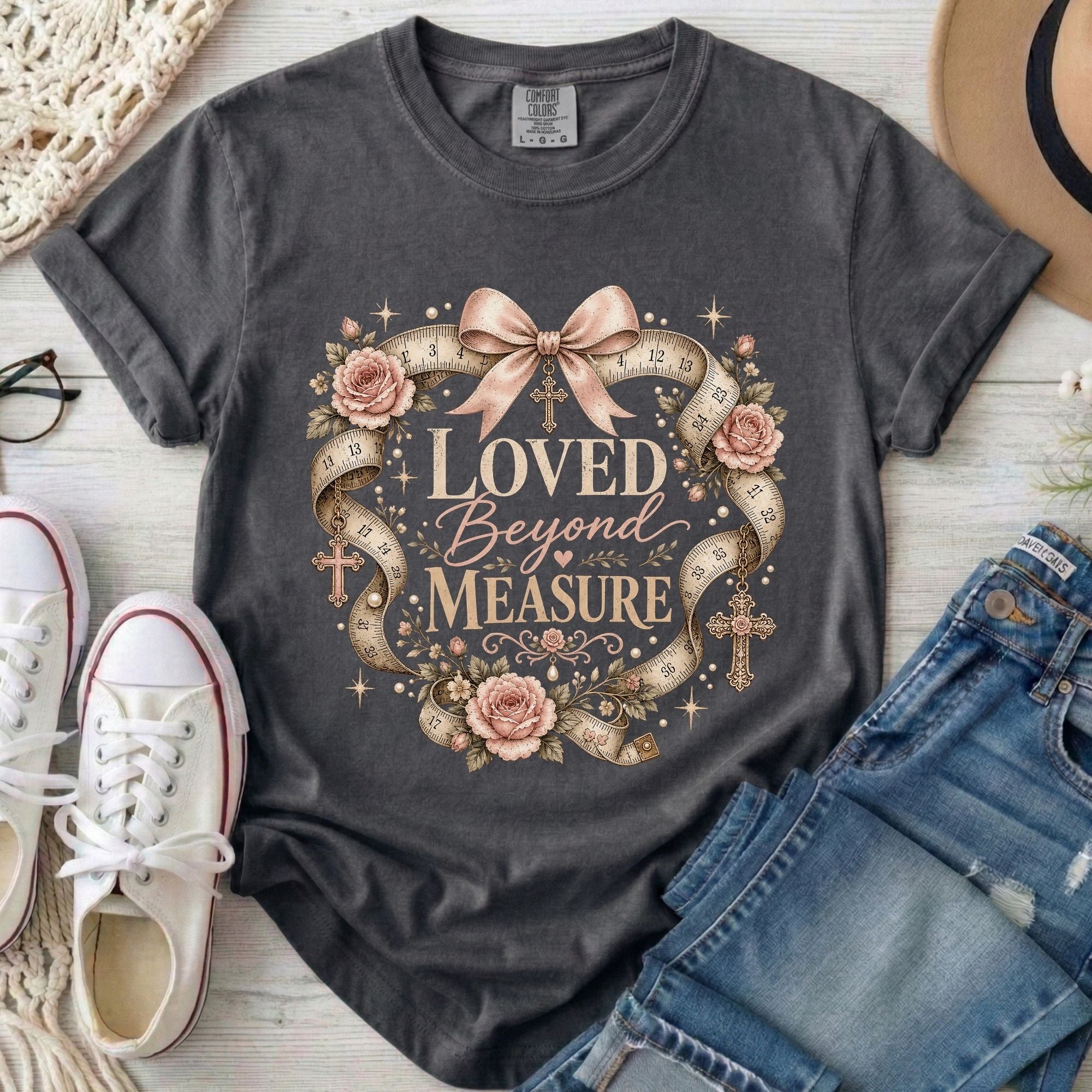 Loved Beyond Measure Christian Comfort Colors T-Shirt in Pepper