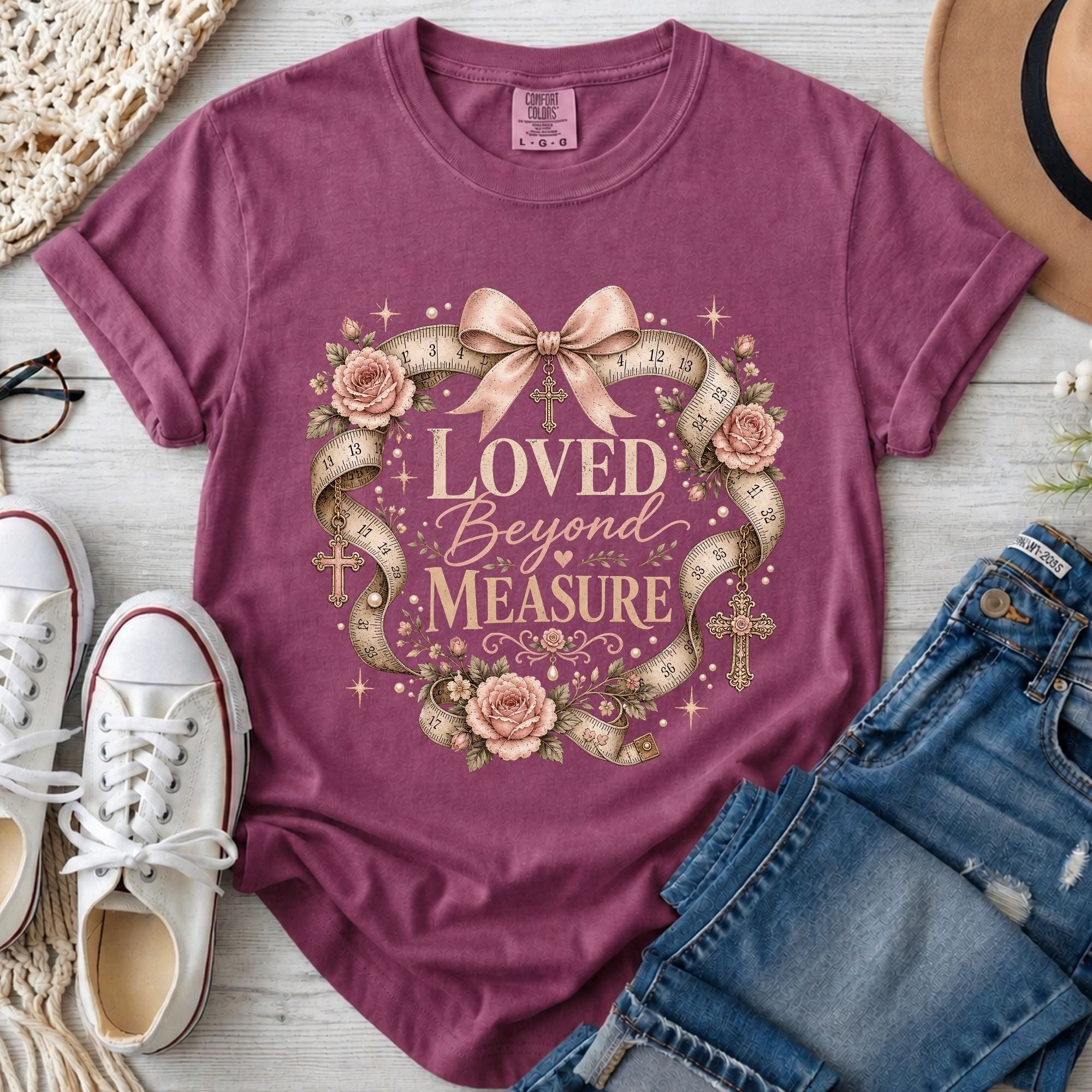 Loved Beyond Measure Christian Comfort Colors T-Shirt in Berry
