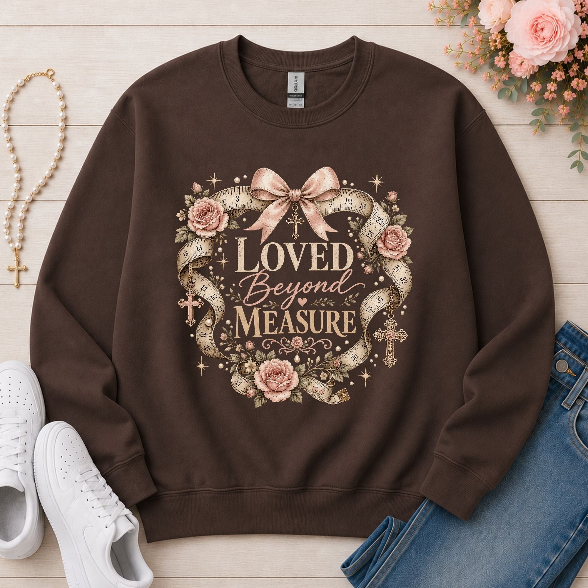 Loved Beyond Measure Christian sweatshirt in Dark Chocolate