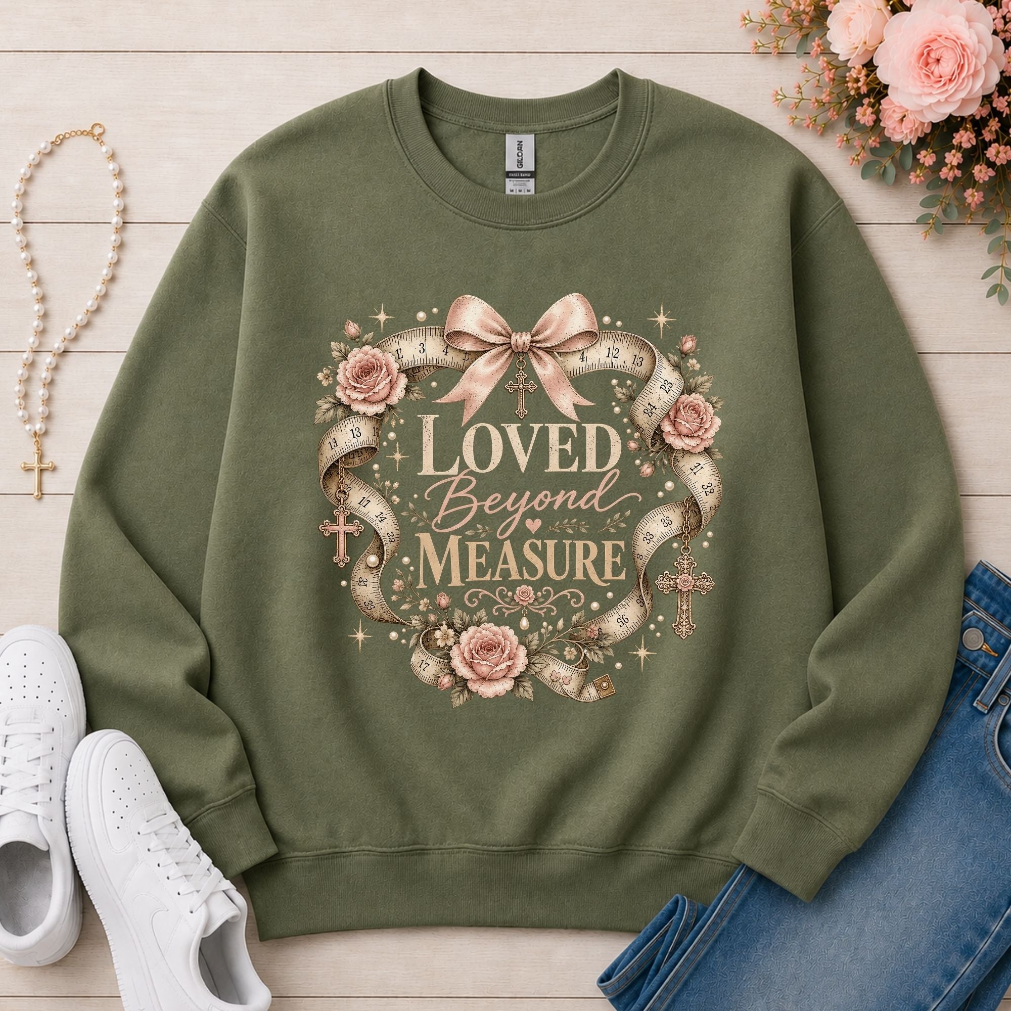 Loved Beyond Measure Christian sweatshirt in Military Green