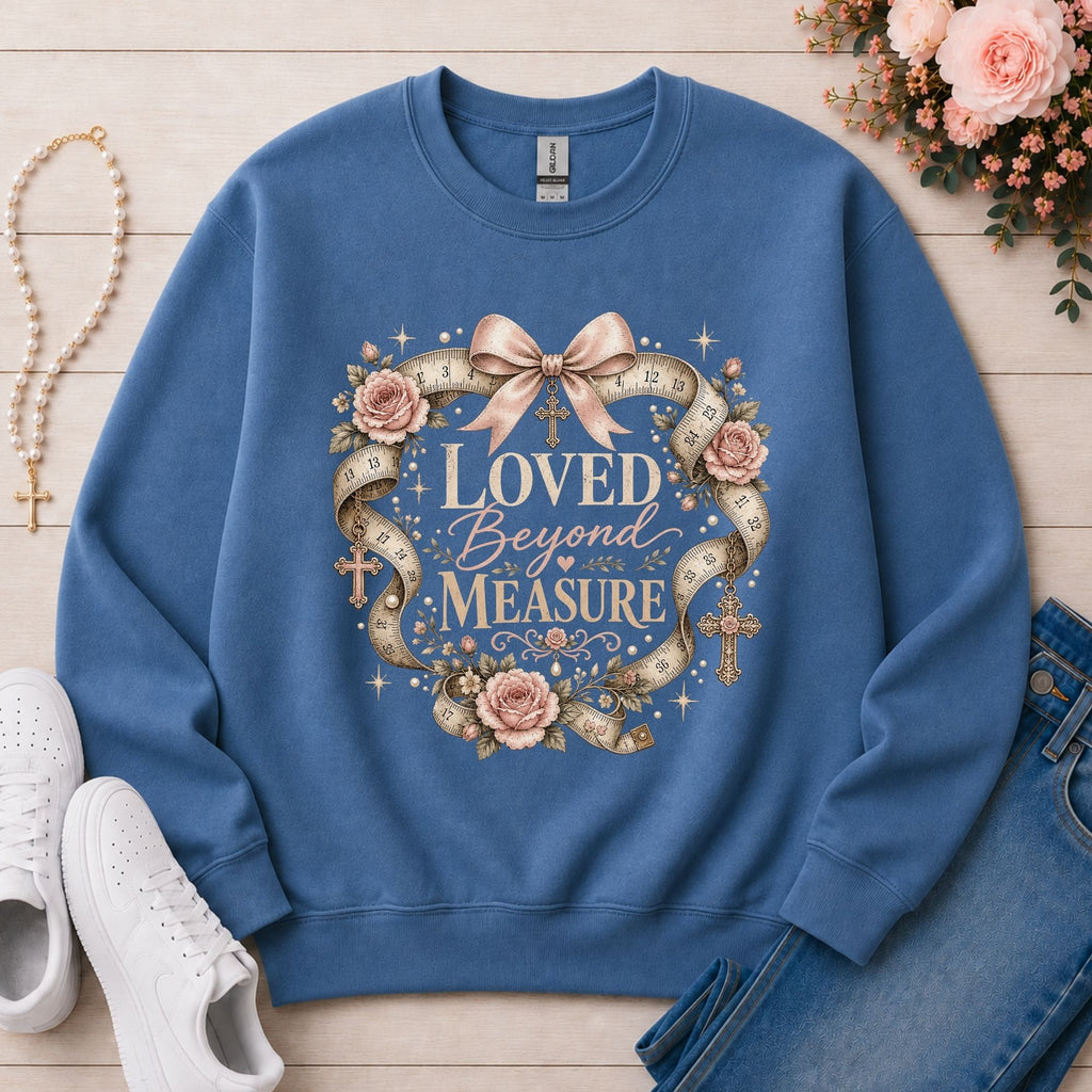 Loved Beyond Measure Christian sweatshirt in Indigo Blue