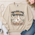 Waddling Into Worship Christian sweatshirt in Sand
