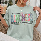 Woman wearing Kindness Is Free Comfort Colors Inspirational T-Shirt in Bay