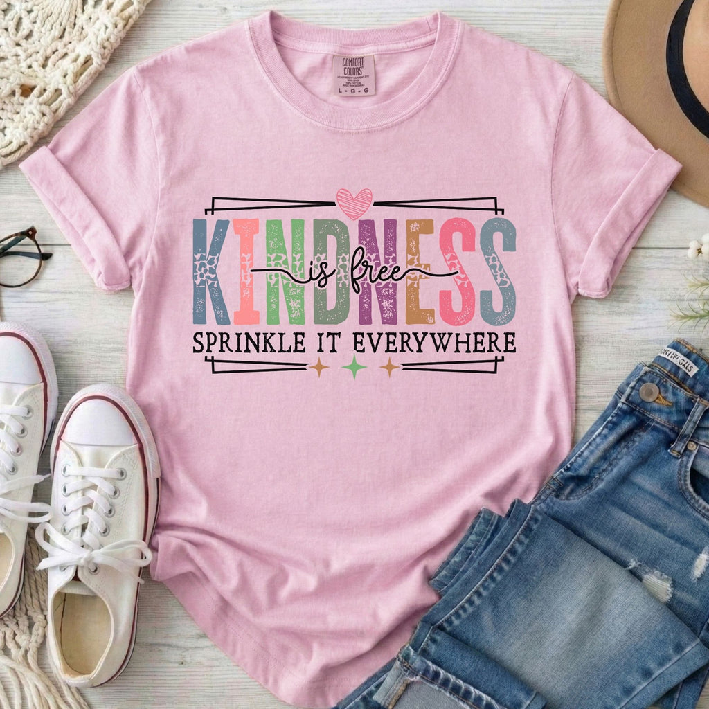 Kindness Is Free Comfort Colors Inspirational T-Shirt in Blossom