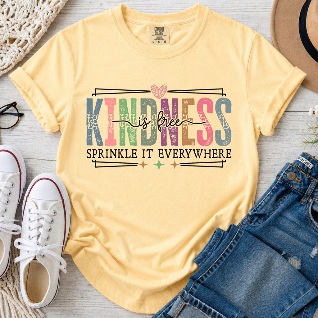 Kindness Is Free Comfort Colors Inspirational T-Shirt in Butter