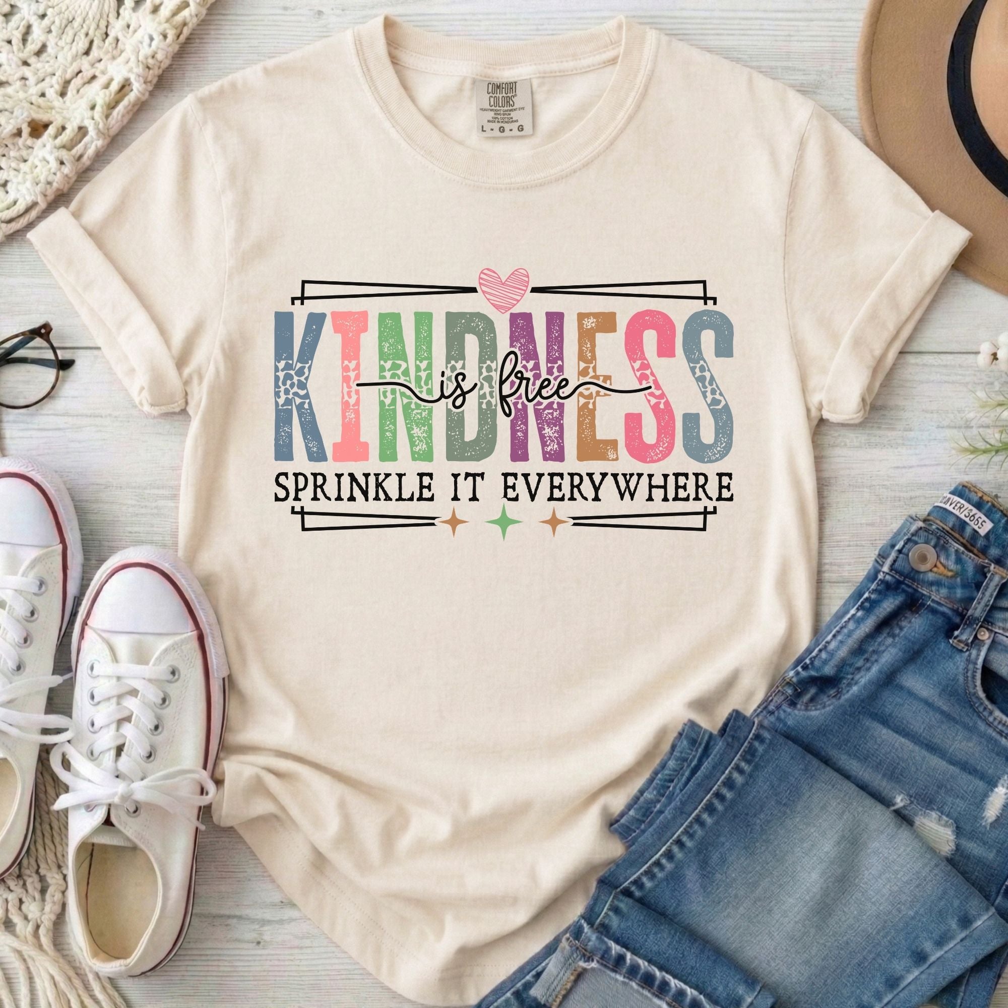 Kindness Is Free Comfort Colors Inspirational T-Shirt in Ivory