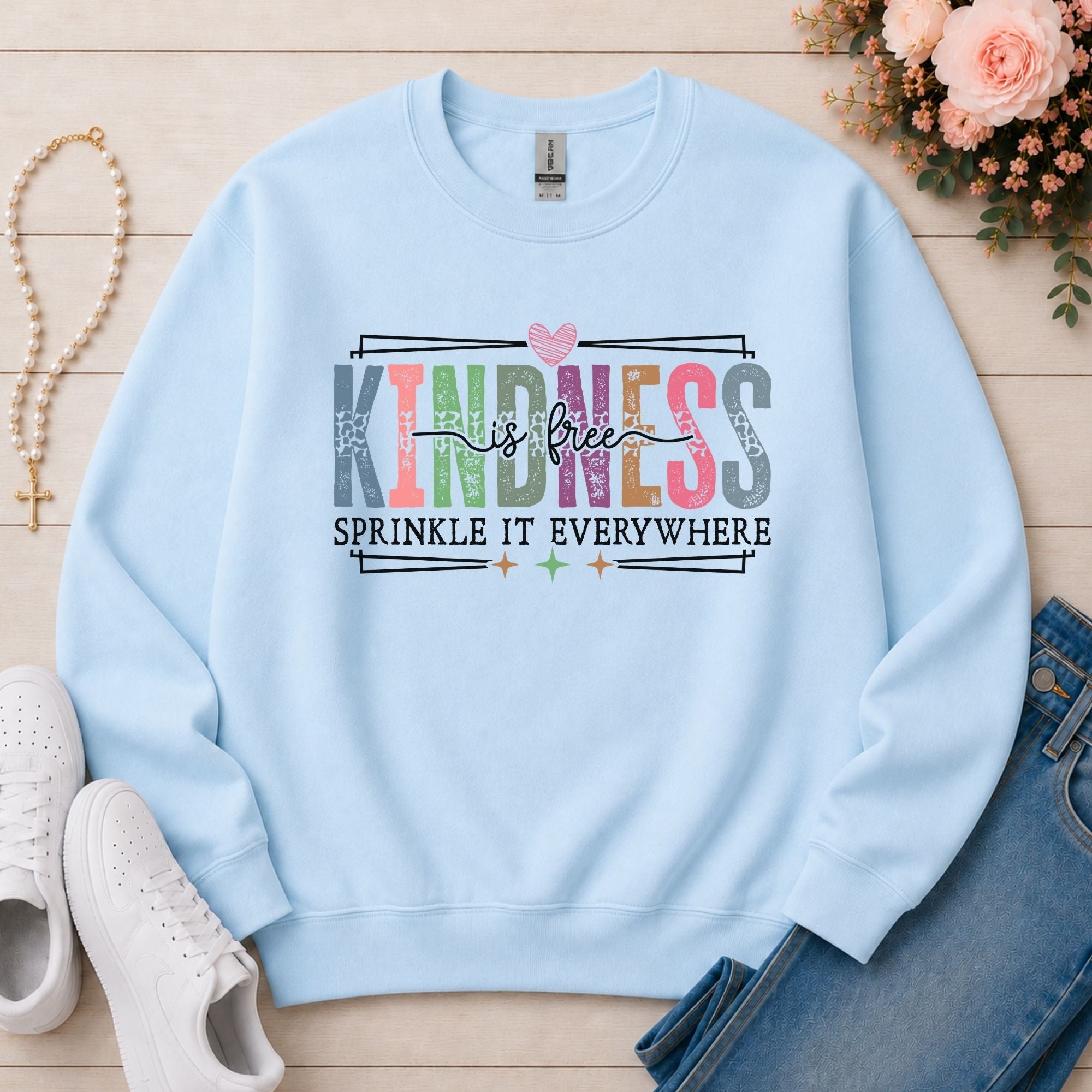Kindness Is Free Inspirational sweatshirt in Light Blue