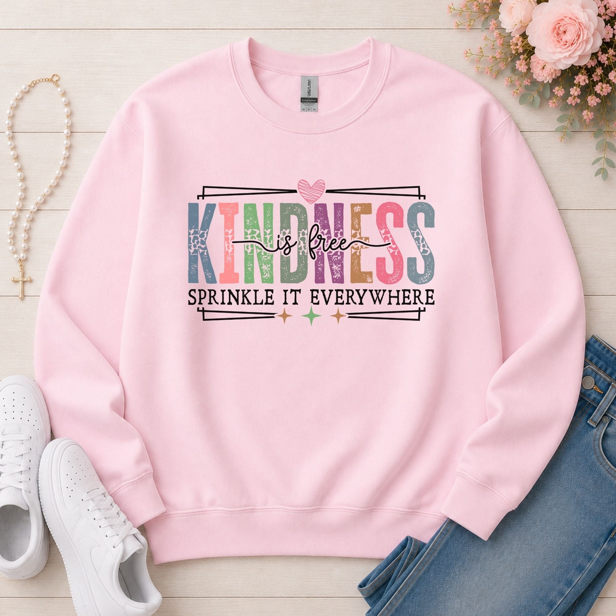 Kindness Is Free Inspirational sweatshirt in Light Pink