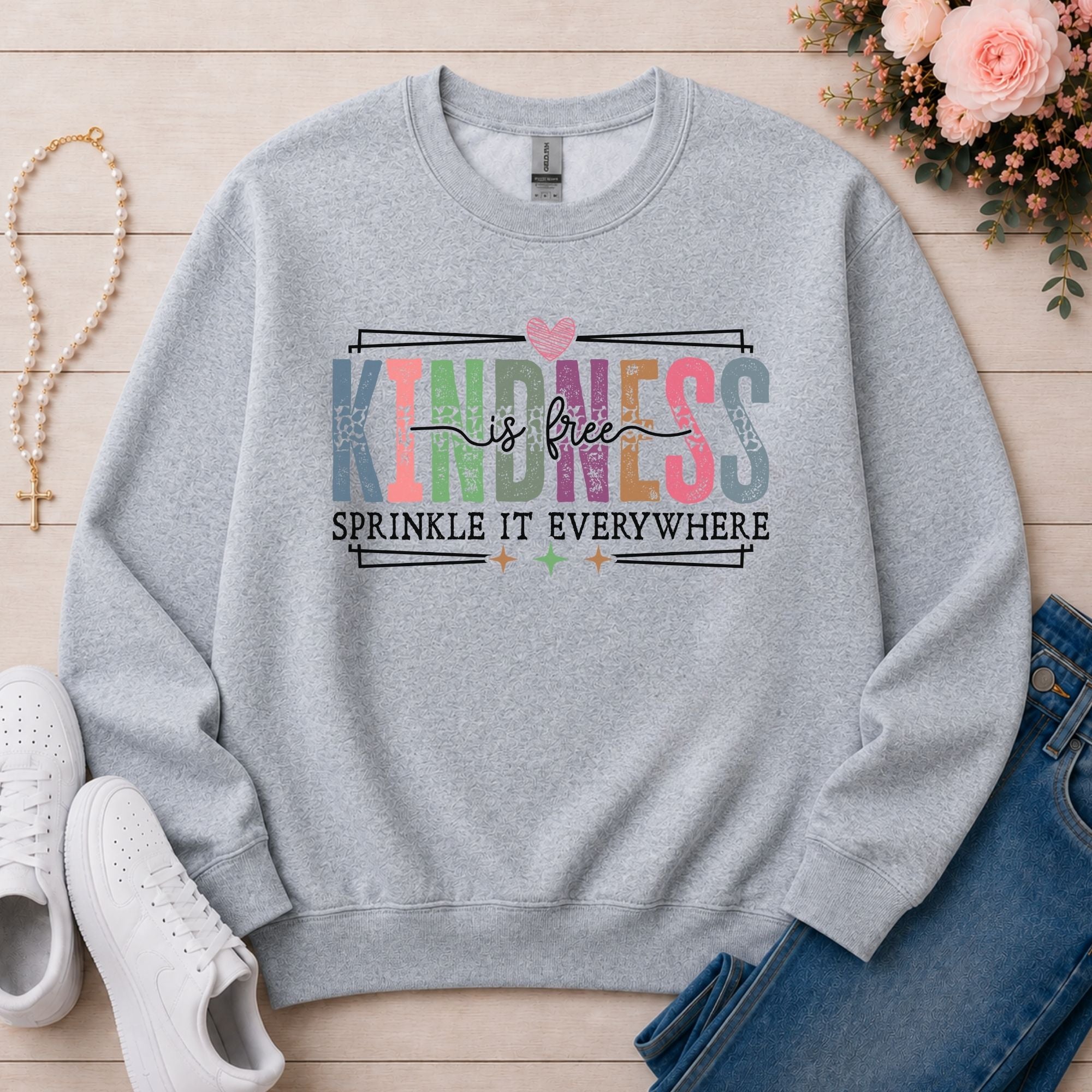 Kindness Is Free Inspirational sweatshirt in Sport Grey