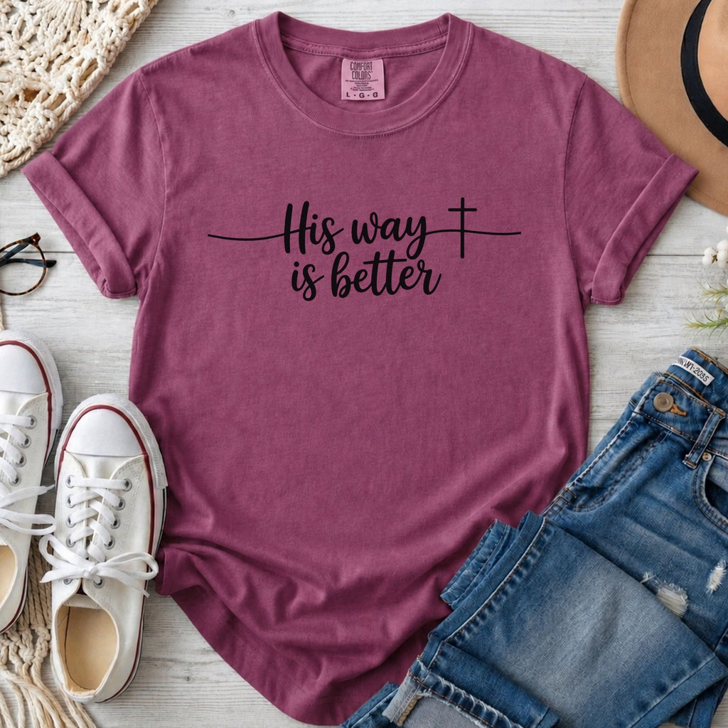 His Way Is Better Christian Comfort Colors T-Shirt in Berry